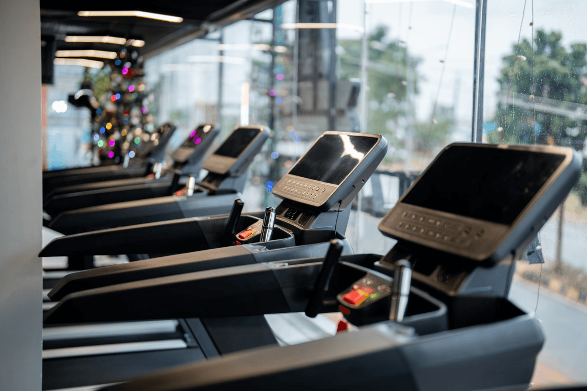 Functional training zone with ropes and kettlebells.