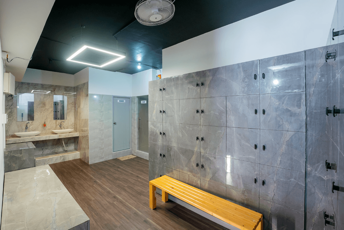 Clean and spacious locker room.