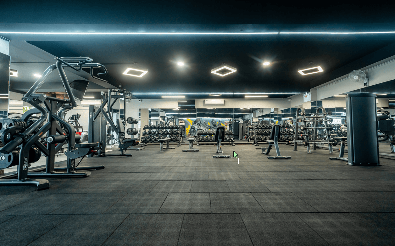The main gym floor with various workout stations.